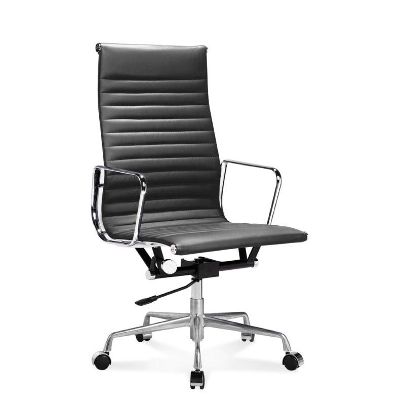 Thin Pad Ribbed Leather cushions and Steel Frame Office Chair High Back