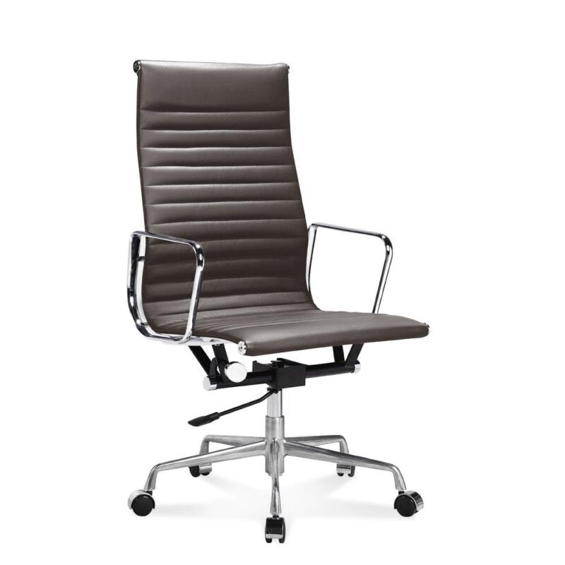 Thin Pad Ribbed Leather cushions and Steel Frame Office Chair High Back