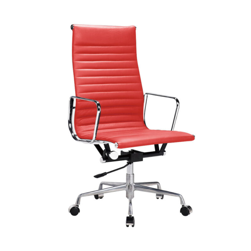 Thin Pad Ribbed Leather cushions and Steel Frame Office Chair High Back