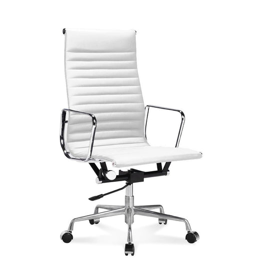 Thin Pad Ribbed Leather cushions and Steel Frame Office Chair High Back