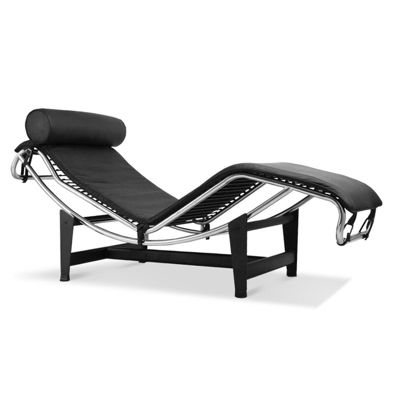 Chaise Lounge Chair Black Leather cushions - MODFEEL