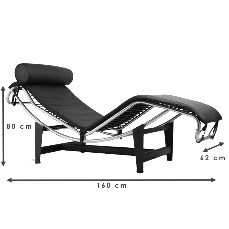 Chaise Lounge Chair Black Leather cushions - MODFEEL