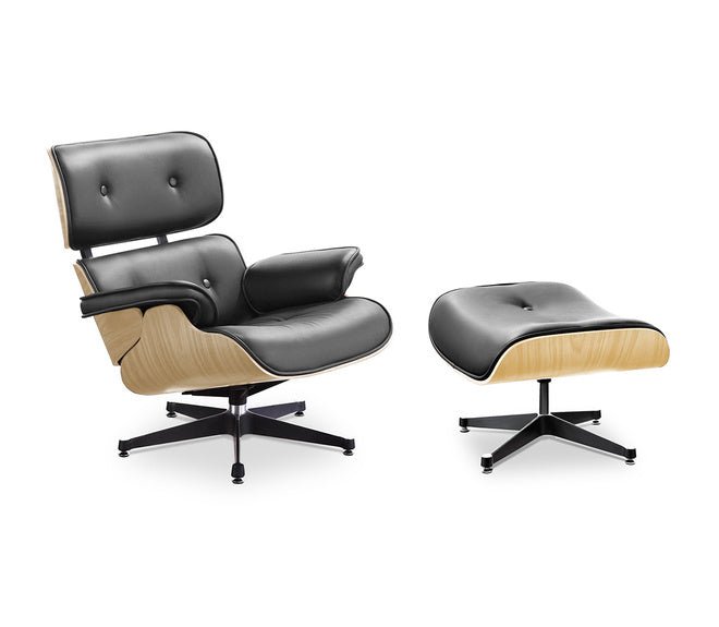Lounge Chair and Ottoman Black Leather Oak wood with Black metal parts - MODFEEL