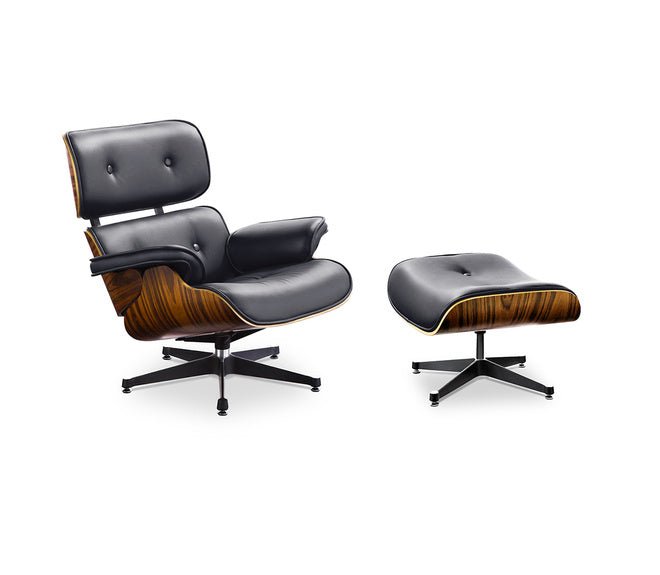 Lounge Chair and Ottoman Black Leather Palisander wood with Black metal parts - MODFEEL