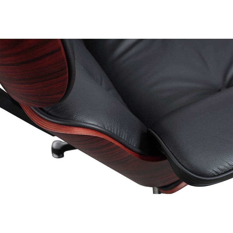 Lounge Chair and Ottoman Extra Large Backrest Black Leather Rose wood with Black metal parts - MODFEEL