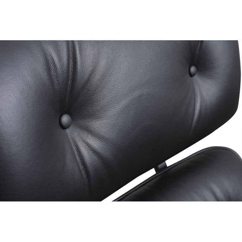 Lounge Chair and Ottoman Extra Large Backrest Black Leather Rose wood with Black metal parts - MODFEEL