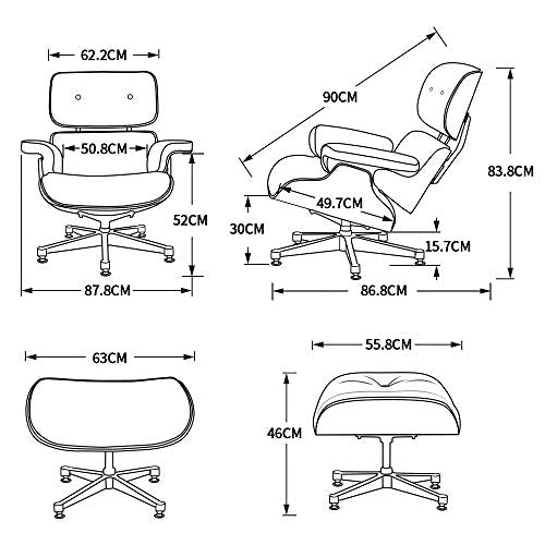 Loungesessel und Ottomane aus weißem Leder, Walnussholz mit schwarzen Metallteilen