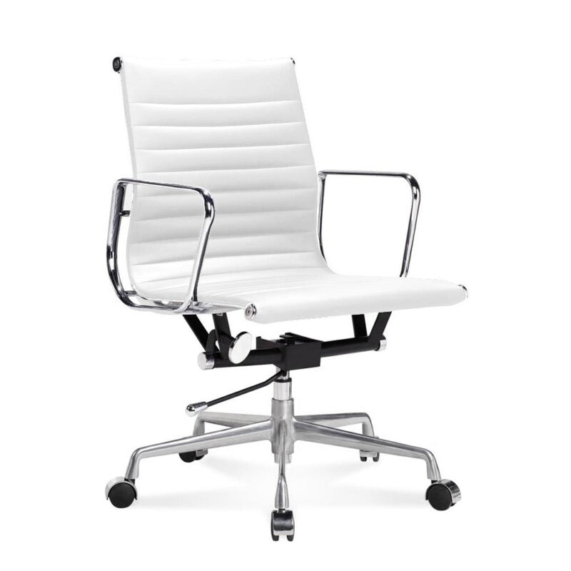 Thin Pad Ribbed Leather cushions and Steel Frame Office Chair Low Back