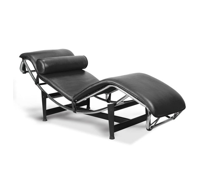 Chaise Lounge Chair Black Leather cushions - MODFEEL
