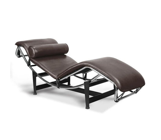 Chaise Lounge Chair Dark Brown Leather cushions - MODFEEL