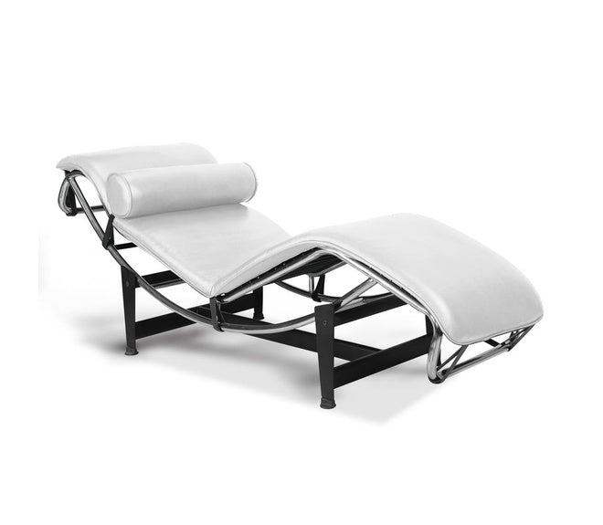 Chaise Lounge Chair White Leather cushions - MODFEEL